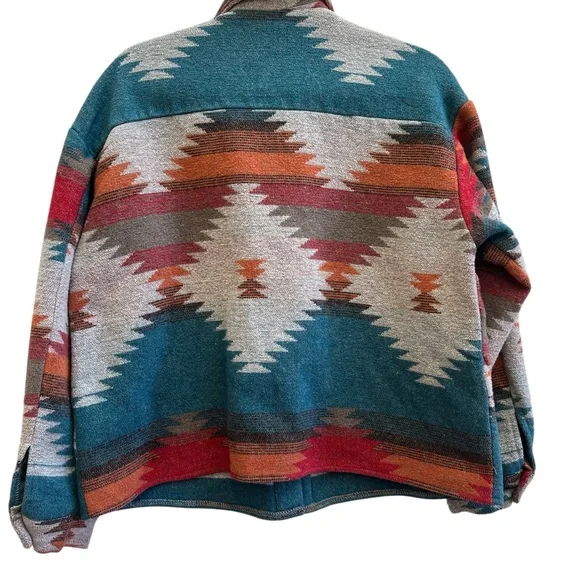 SHEIN Southwestern Aztec Button Jacket Teal Rust Western Shacket M - Picture 2 of 5